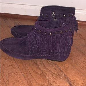 Purple Fringe Minnetonka Booties.